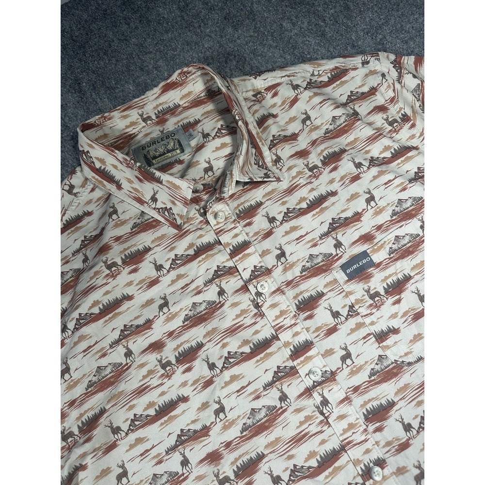 BURLEBO 2XL Shirt Short Sleeve Deer Buck Mountain Western Performance Stretch SS